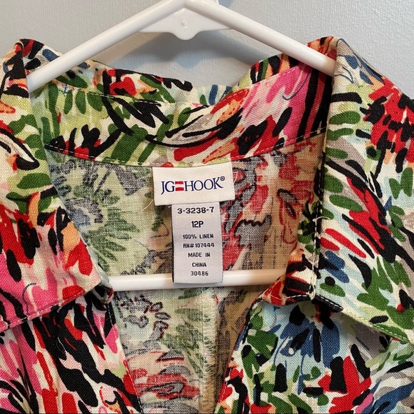 JG HOOK Linen Midi Colorful Floral Boho Dress Size 12 - Picture 6 of 12